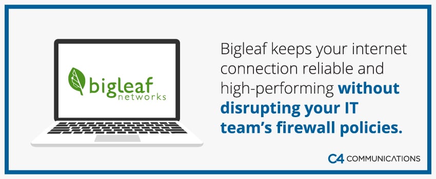 Bigleaf keeps your internet connection reliable and high-performing without disrupting your IT team’s firewall policies.